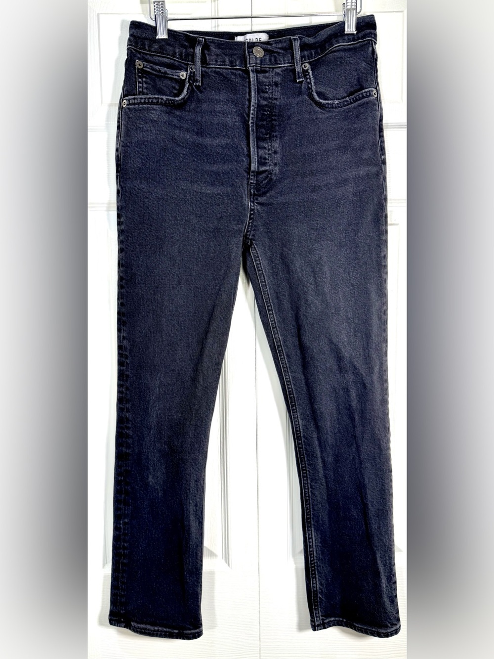 AGOLDE Riley Crop High Rise Straight Leg Jeans Black Wash Size 28